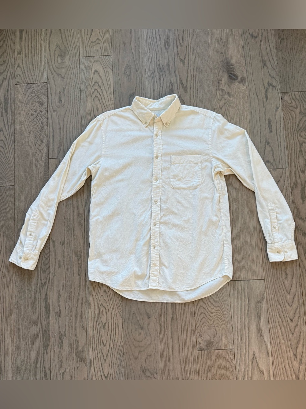 H&M Men's Flannel Cream Long-Sleeve Button-Down Shirt